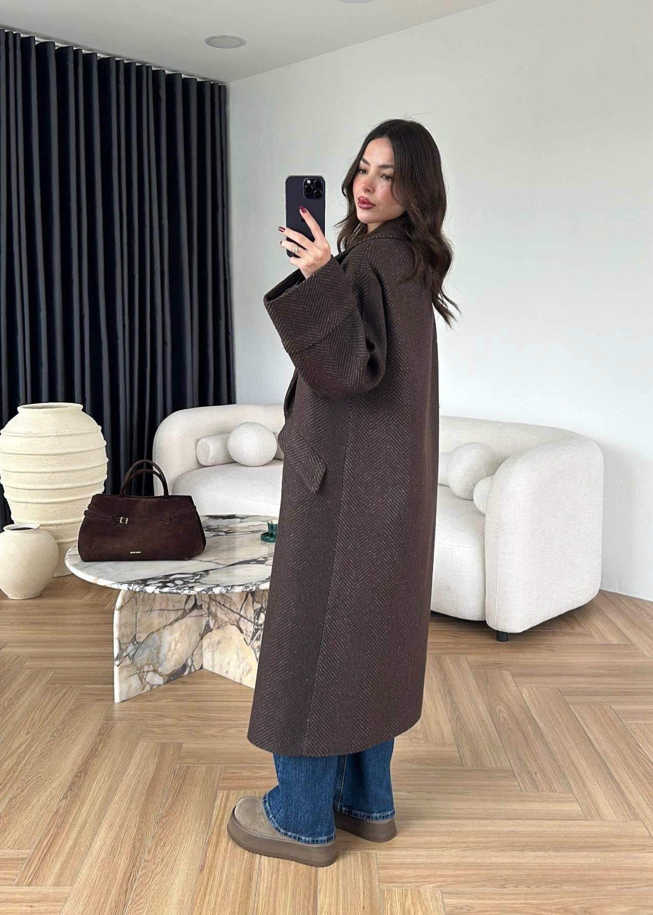 Balıksırtı Kruvaze Kaban ACI KAHVE