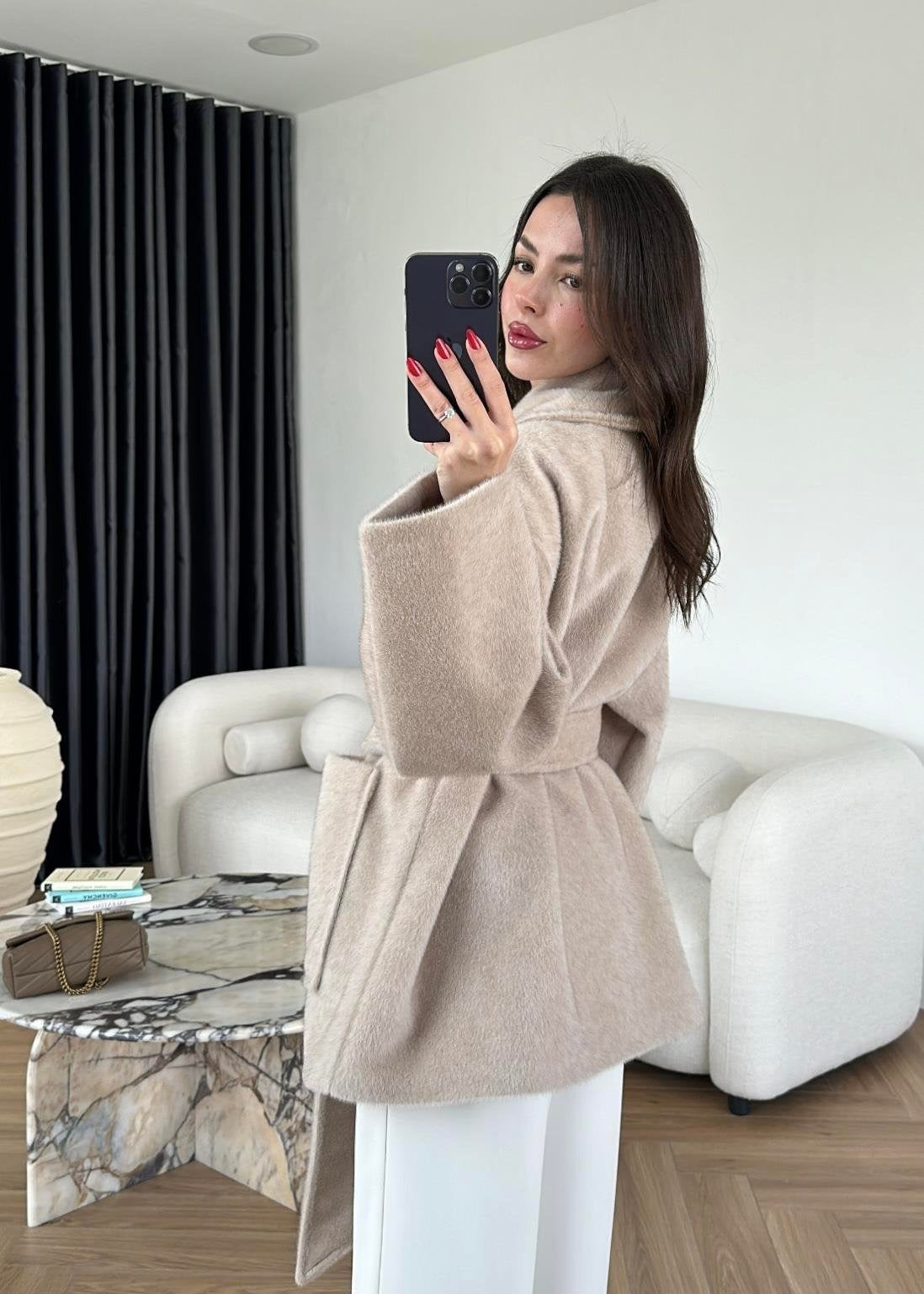 Yakalı Cepli Alpaka Ceket BEJ