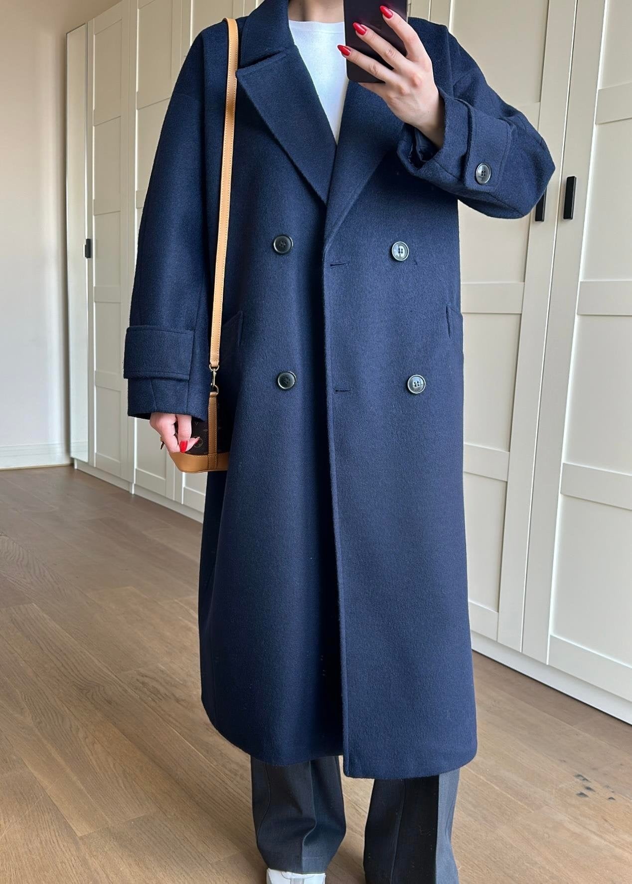 Kelebek Yakalı Kaşe Kaban LACİVERT