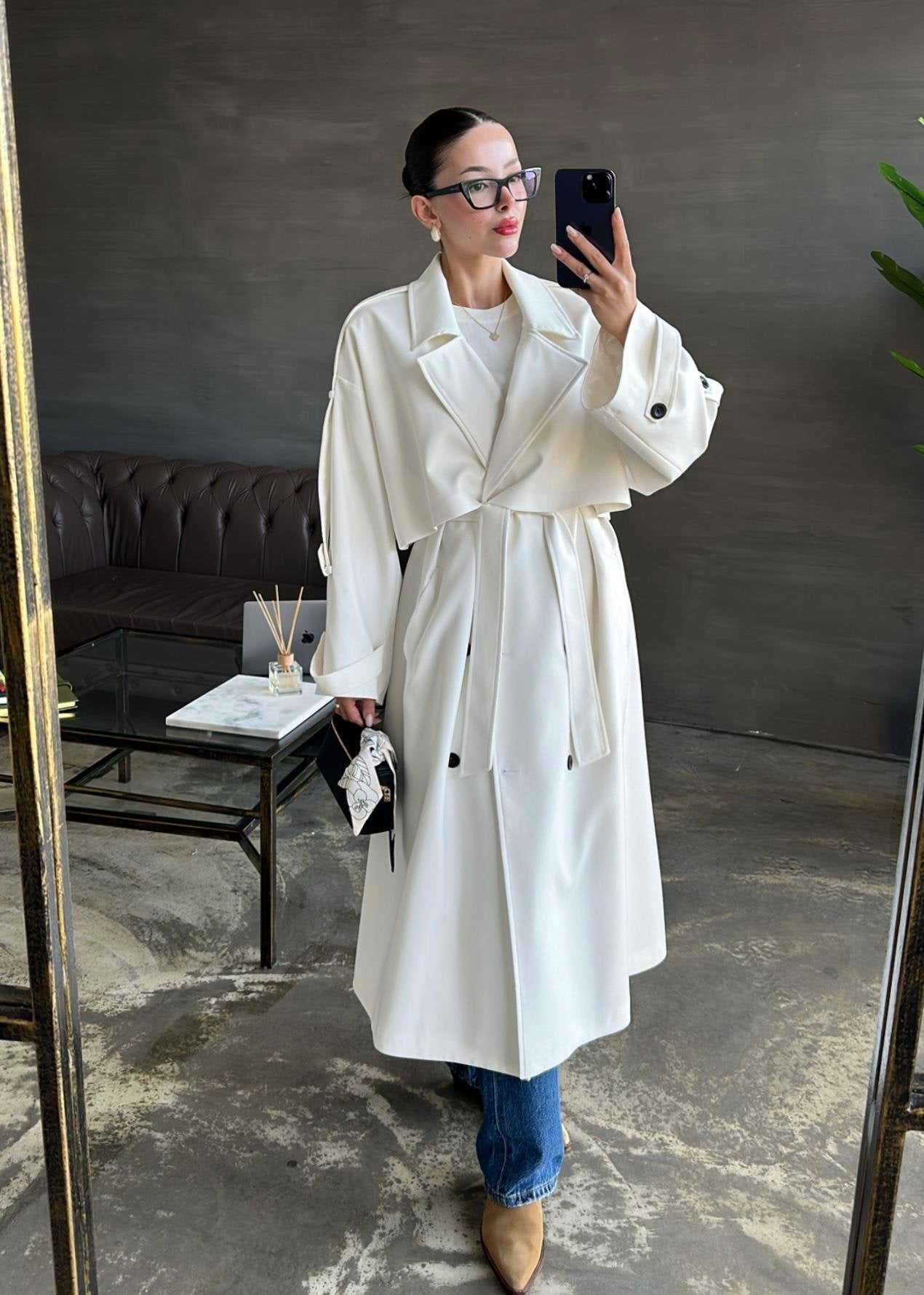 Gabardin Premium Trençkot BEYAZ