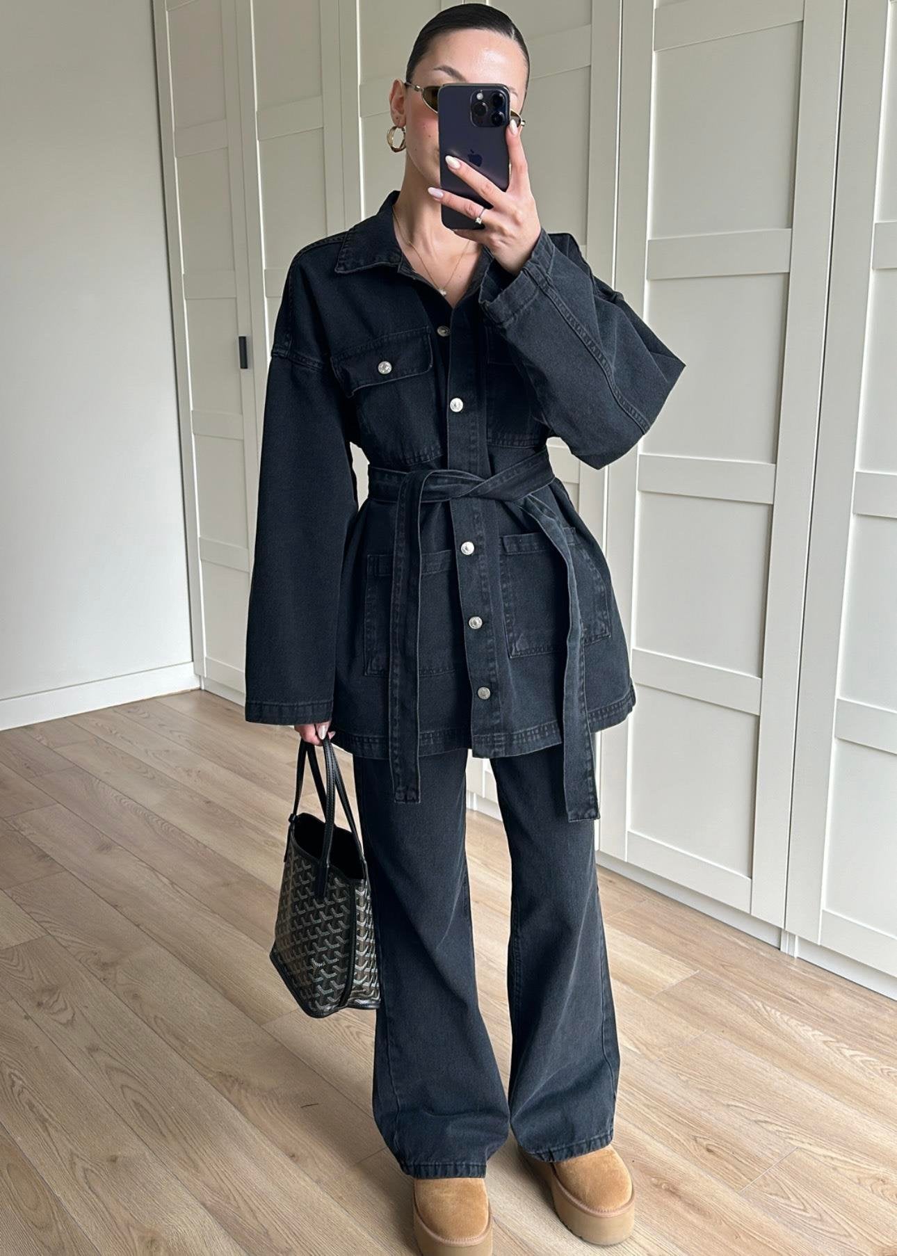 Uzun Ceketli Denim Takım ANTRASİT