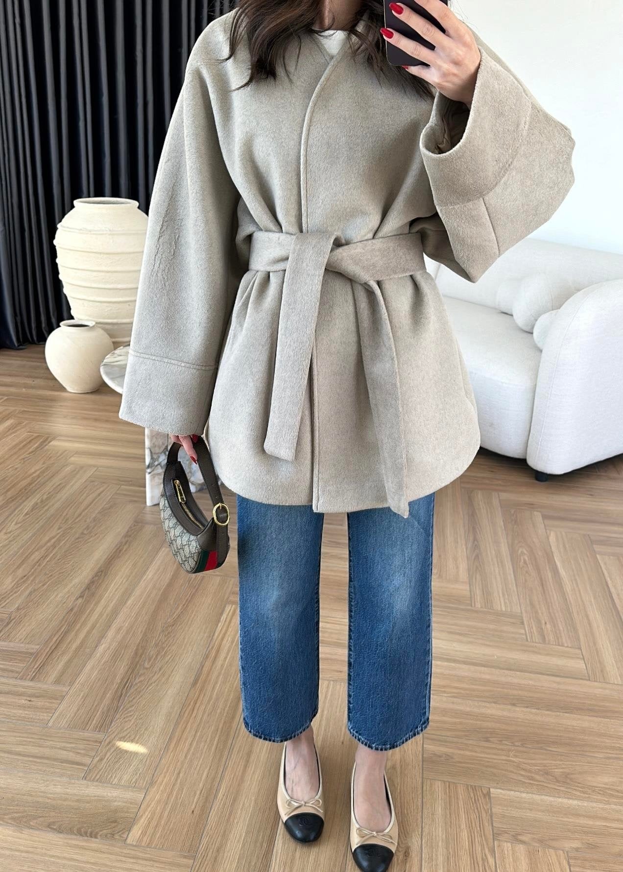 Kaşe Ara Boy Kaban BEJ