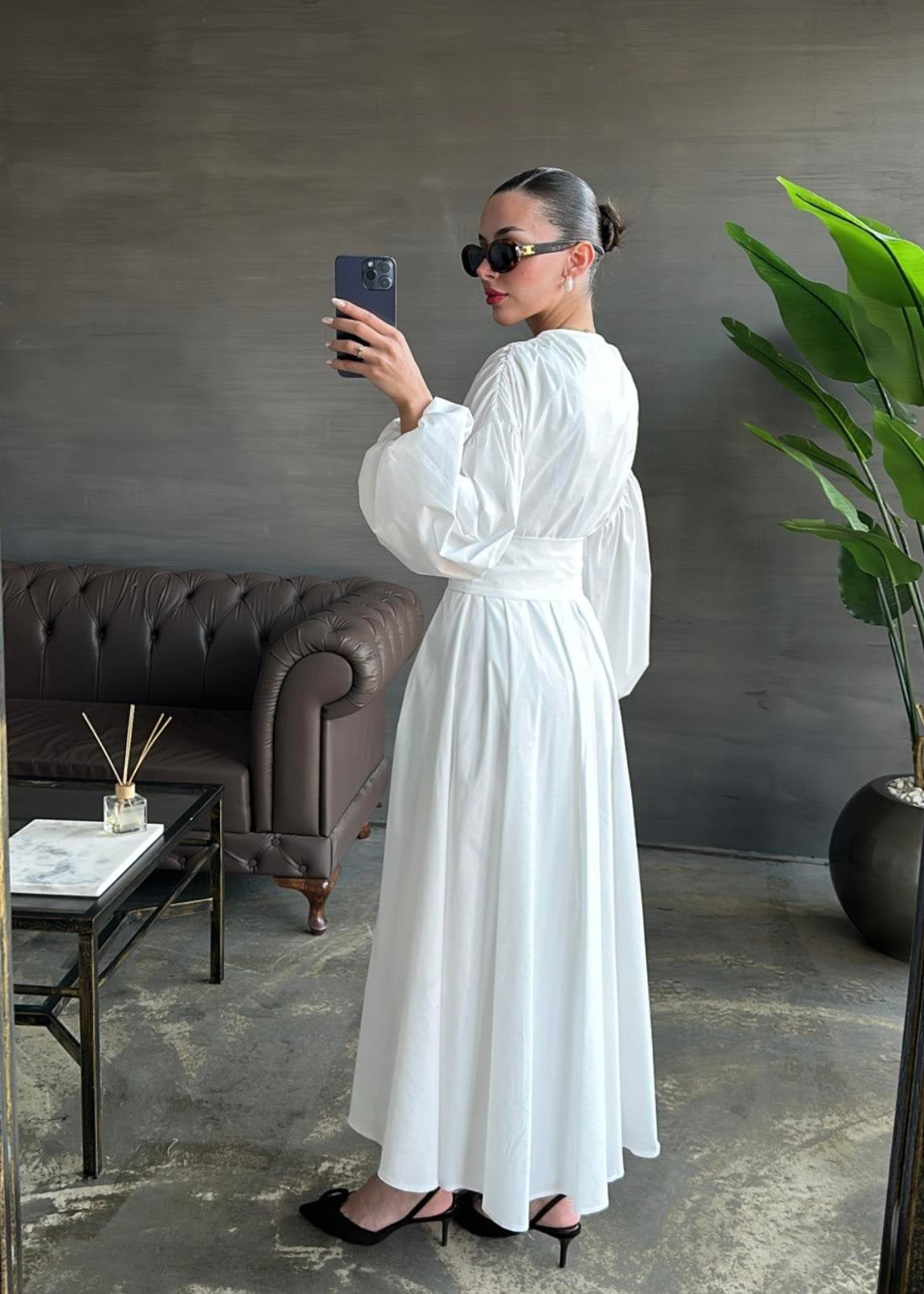 Dacron Balon Kol Elbise EKRU