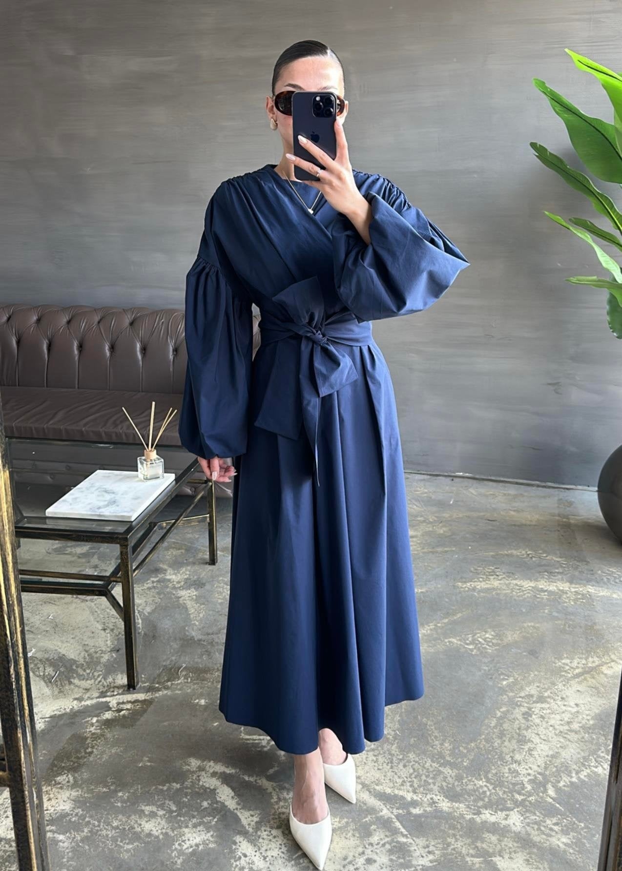 Dacron Balon Kol Elbise LACİVERT