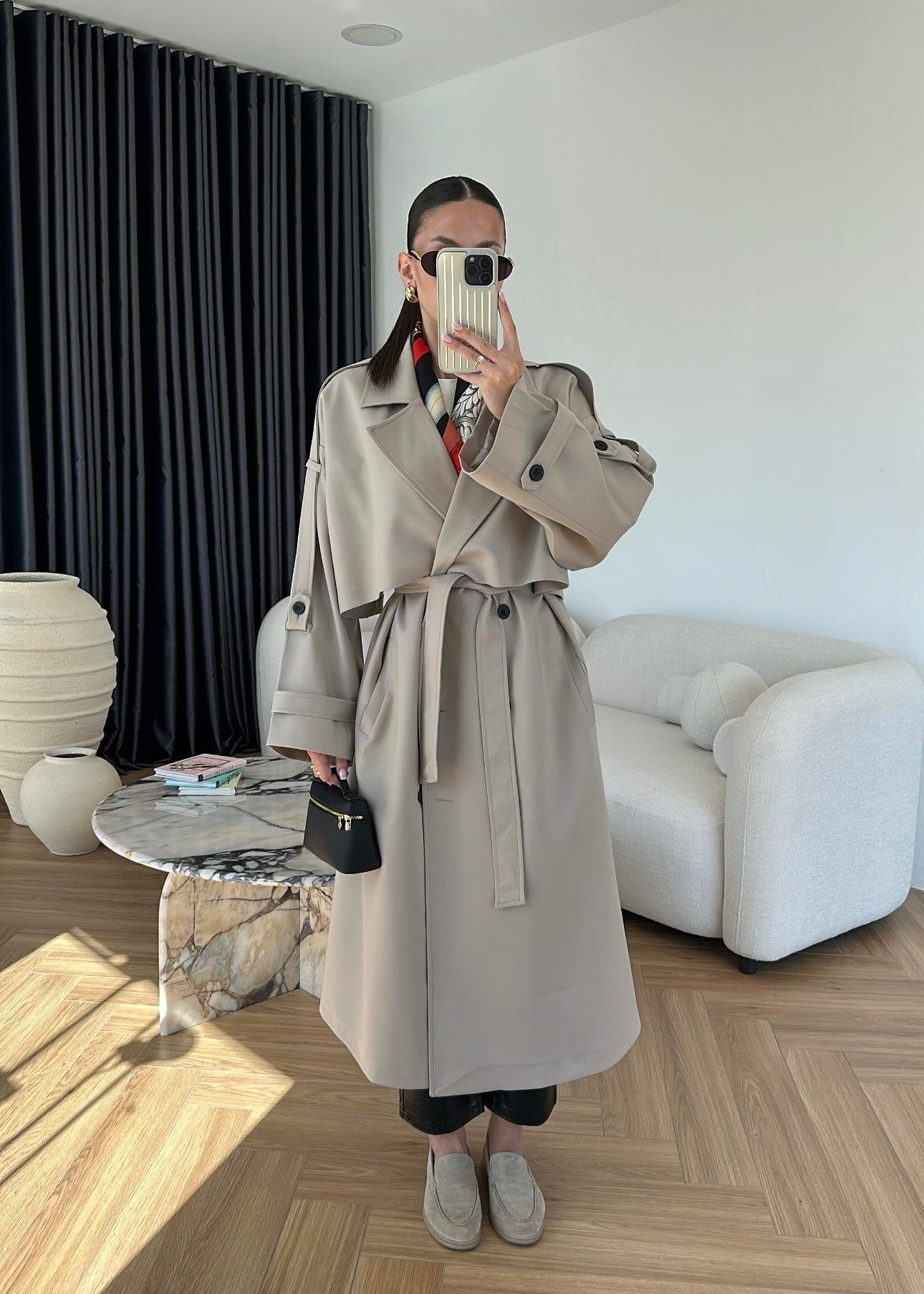 Omuzu Uzun Apoletli Trençkot TAŞ