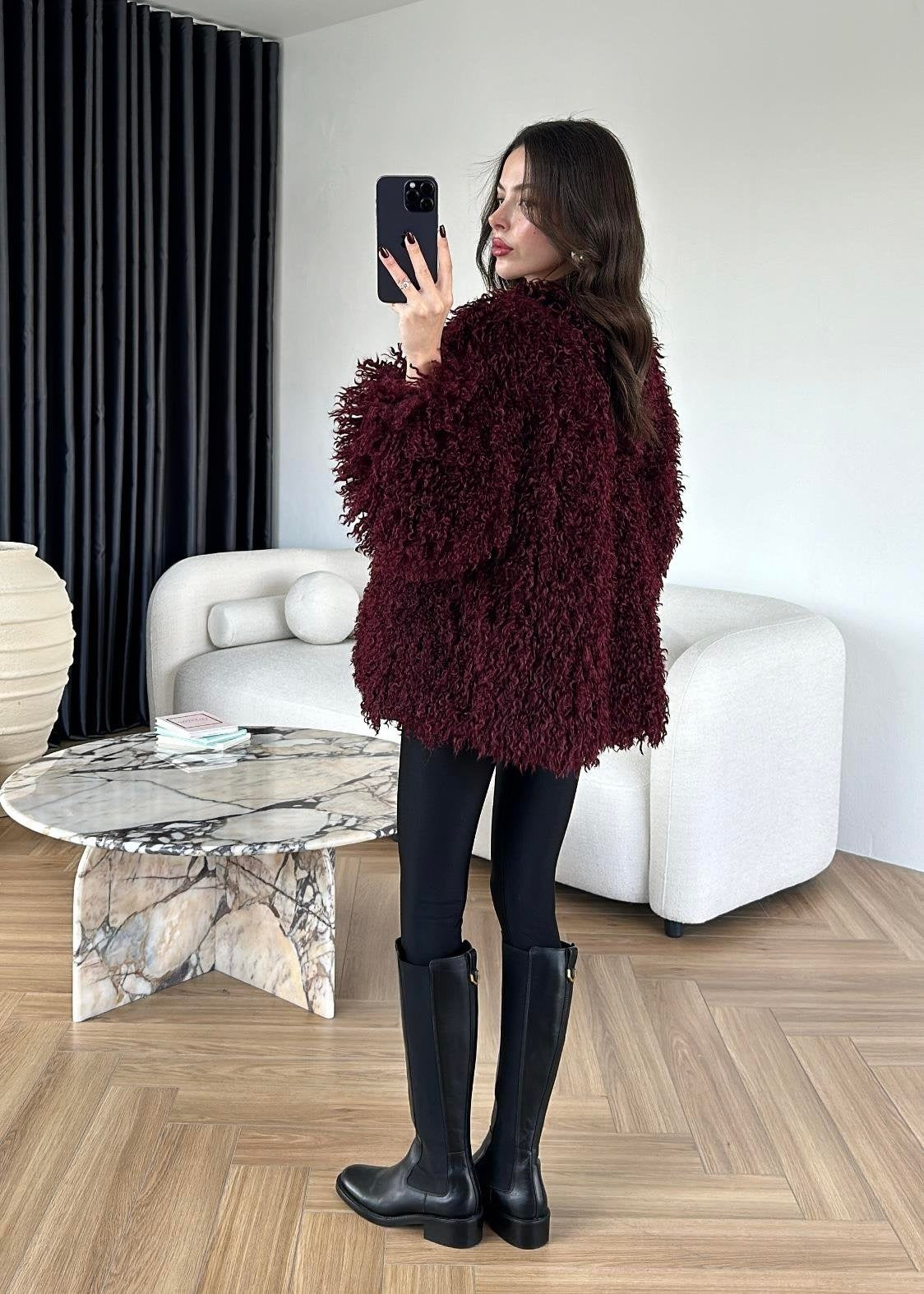 Kıvırcık Detay Kürk BORDO