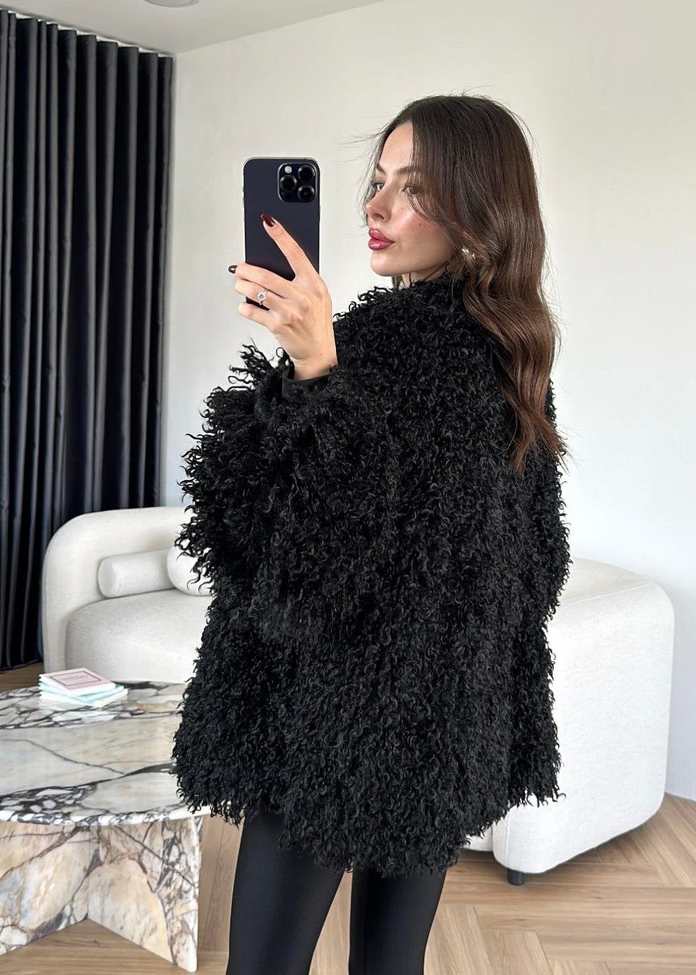Kıvırcık Detay Kürk SİYAH