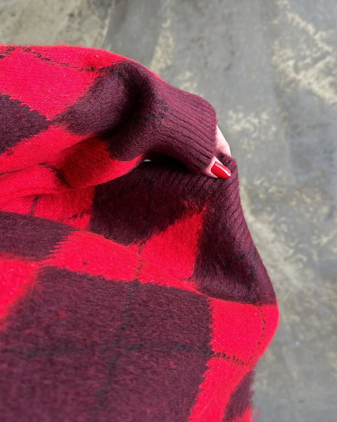 Kırmızı Şardonlu Baklava Desenli Kazak