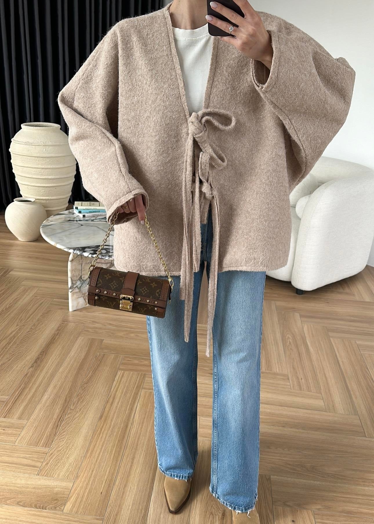 Yünlü Bağlamalı Ceket LACİVERT