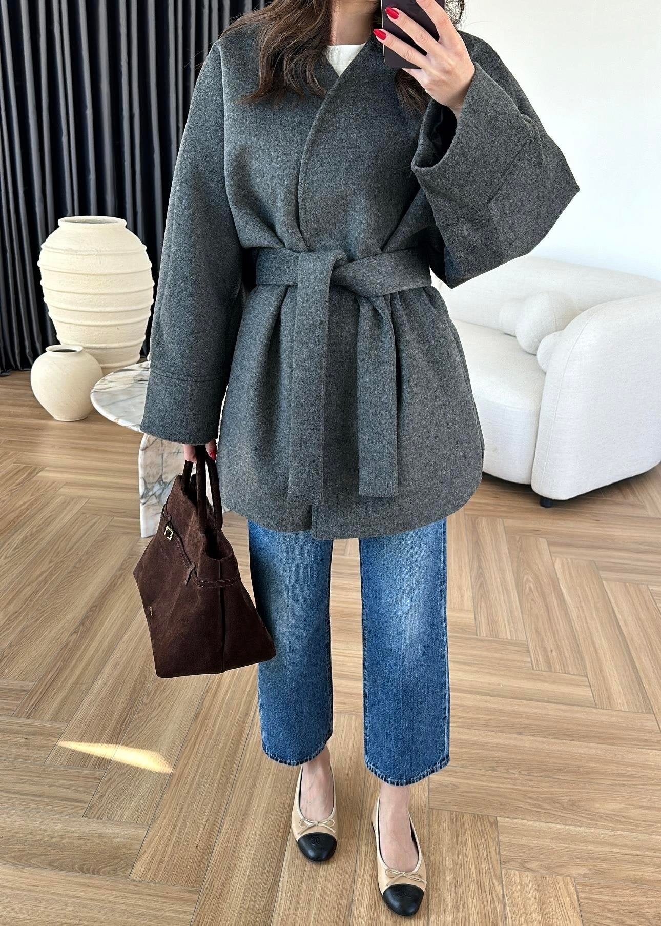 Kaşe Ara Boy Kaban ANTRASİT