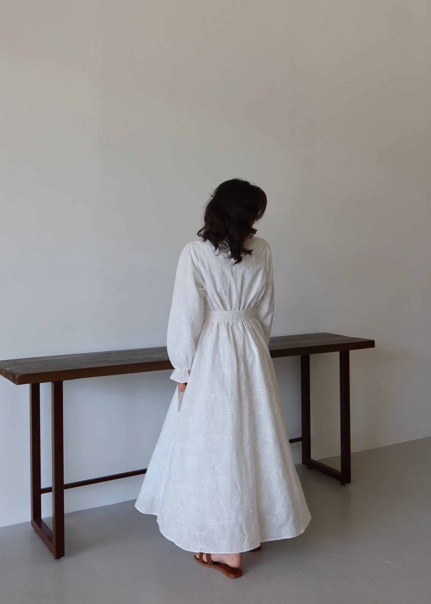 Gömlek Yakalı Brode Elbise BEYAZ