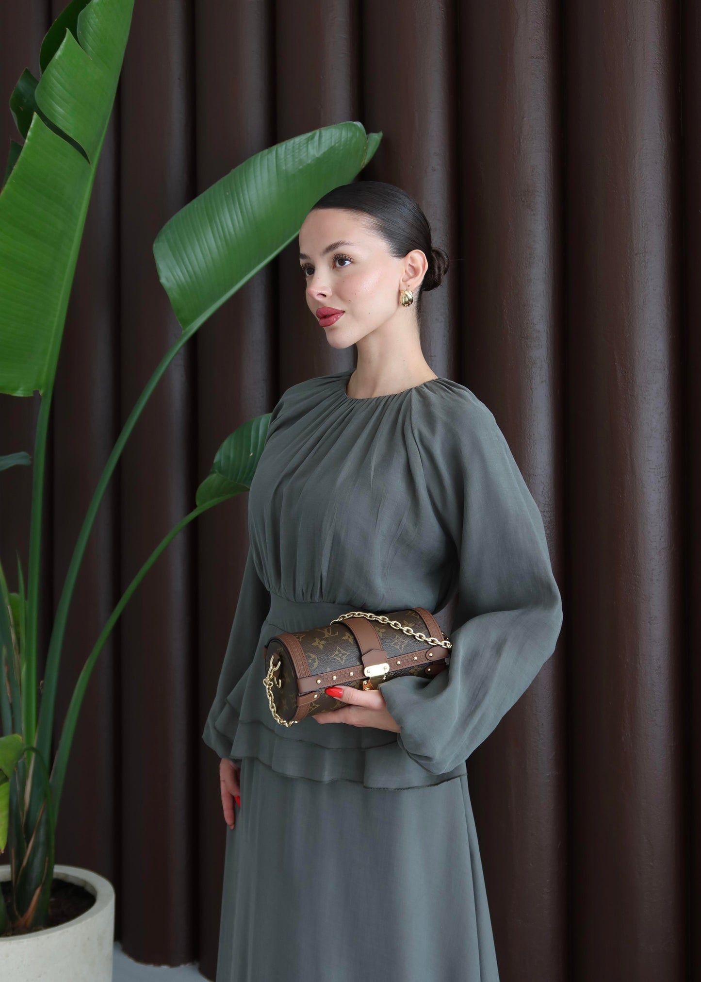 Beli Volanlı Elbise ZÜMRÜT