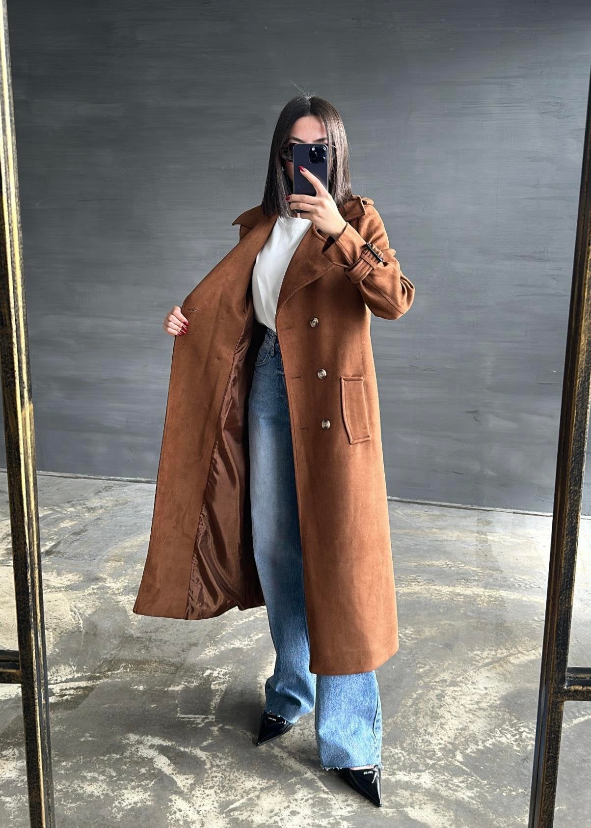 İSADORA Süet Premium Trençkot TABA