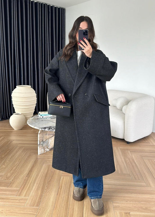 Balıksırtı Kruvaze Kaban SİYAH