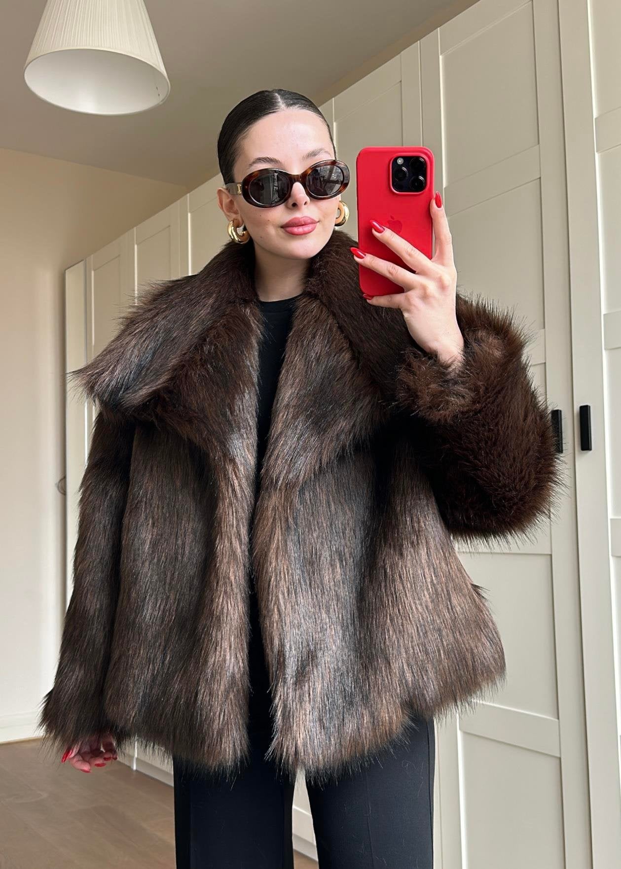 Volümlü Premium Kürk ACI KAHVE