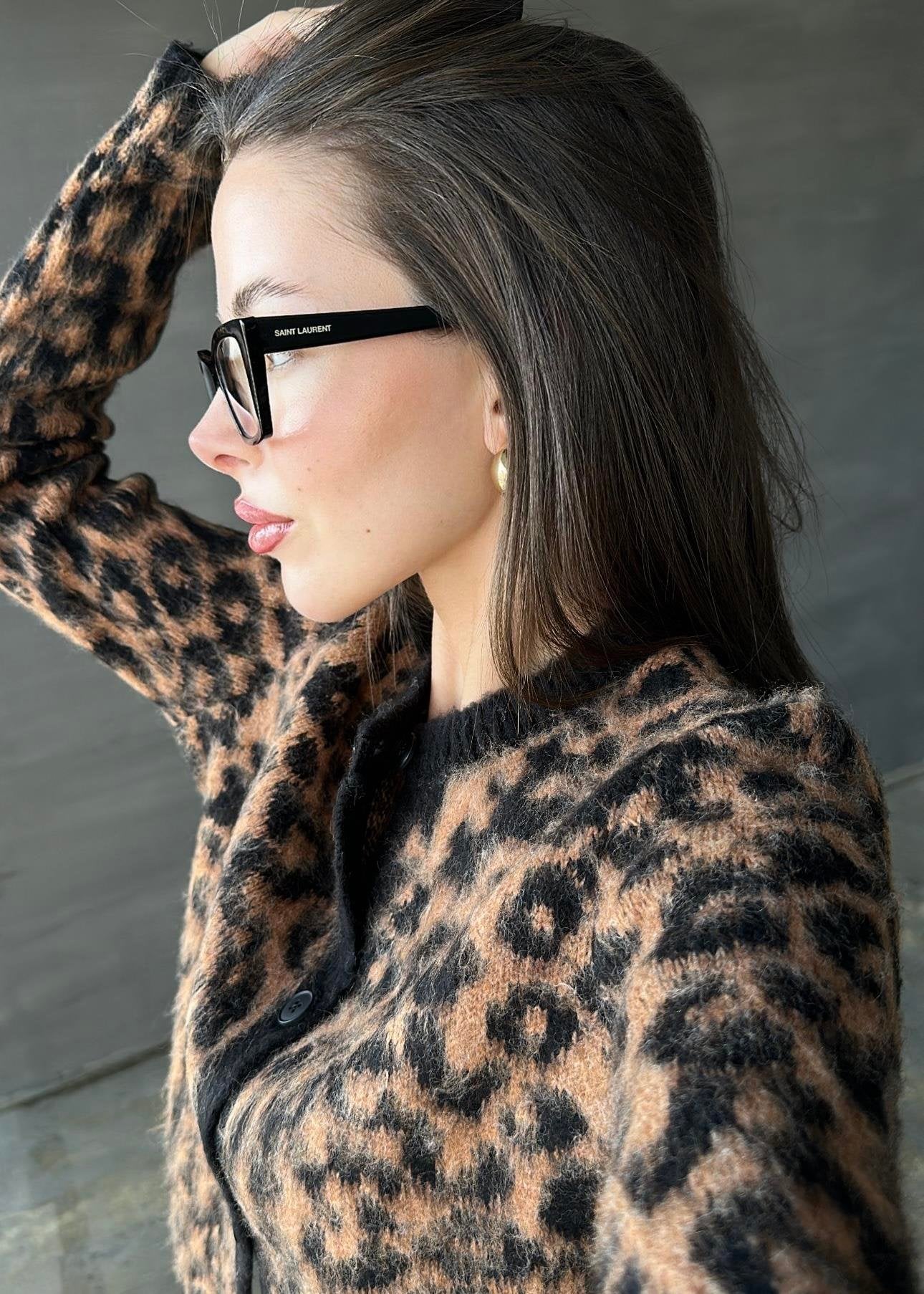 Yün Efekt Leopar Hırka SİYAH