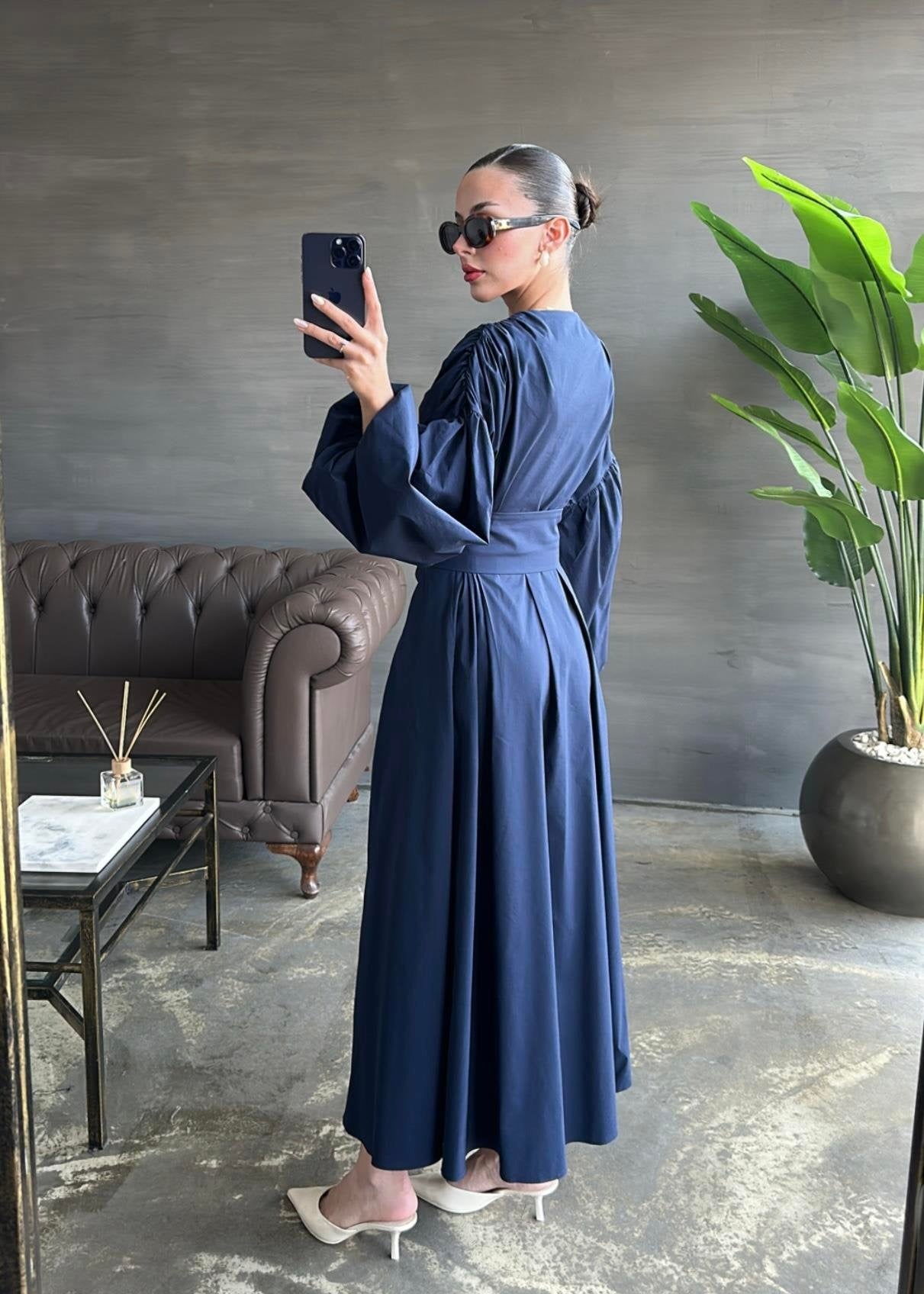 Dacron Balon Kol Elbise LACİVERT