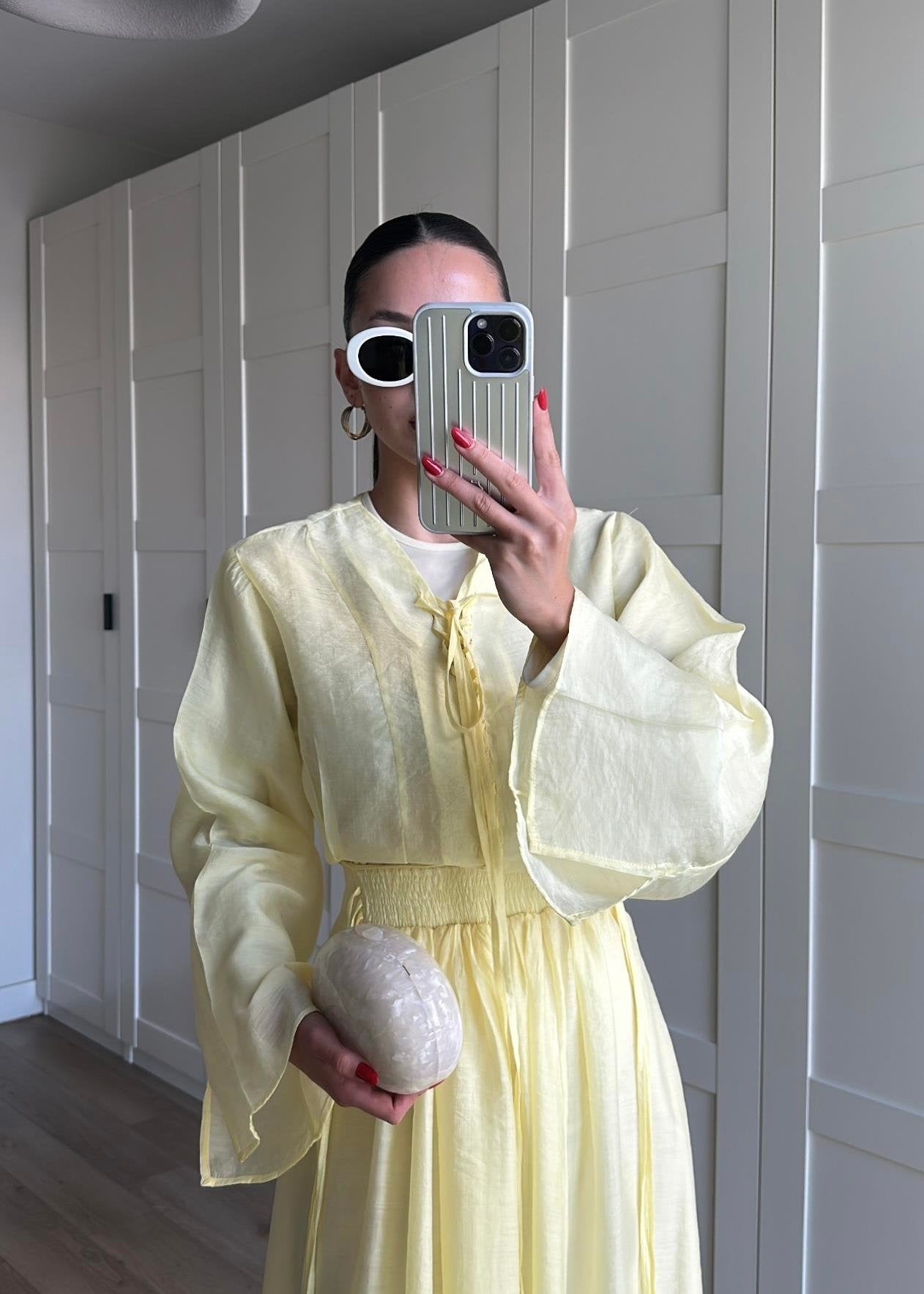 Yaka Detaylı Şifon Takım SARI