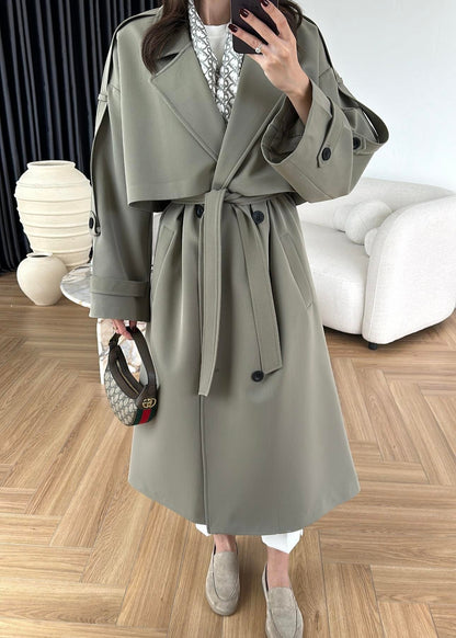 Omuzu Uzun Apoletli Trençkot HAKİ