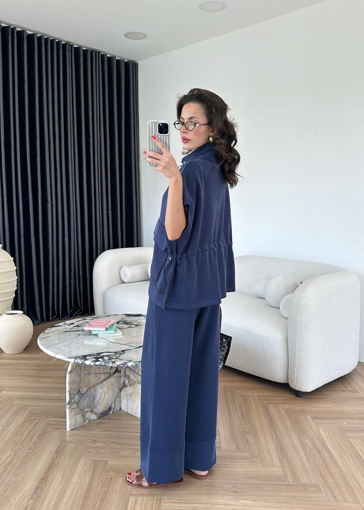 Yelekli Fermuarlı Modal Takım Lacivert