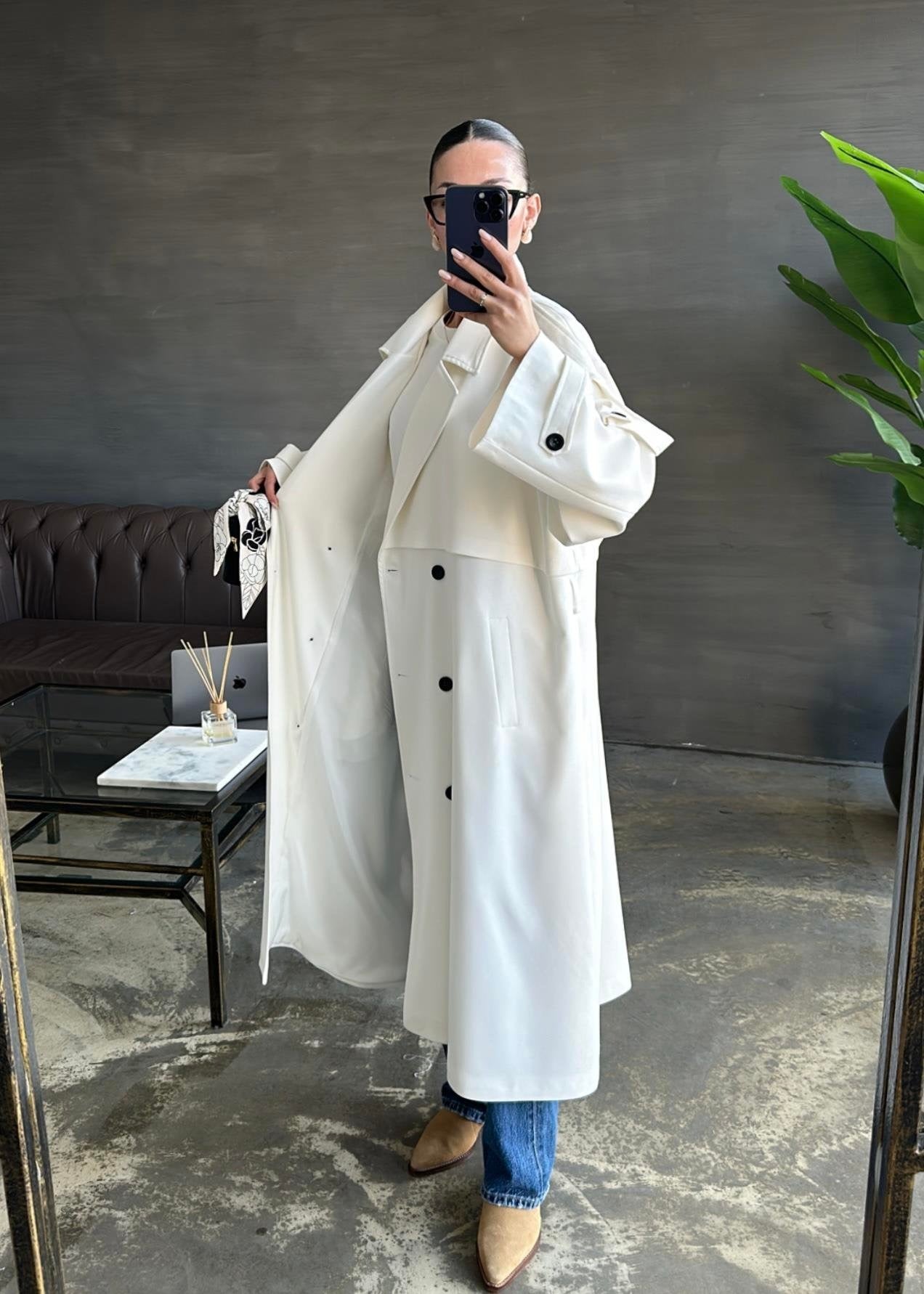 Gabardin Premium Trençkot BEYAZ