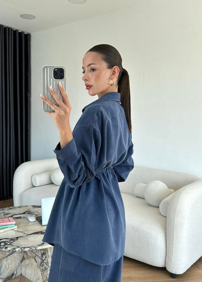 Bağcıklı Tensel Modal Takım Lacivert