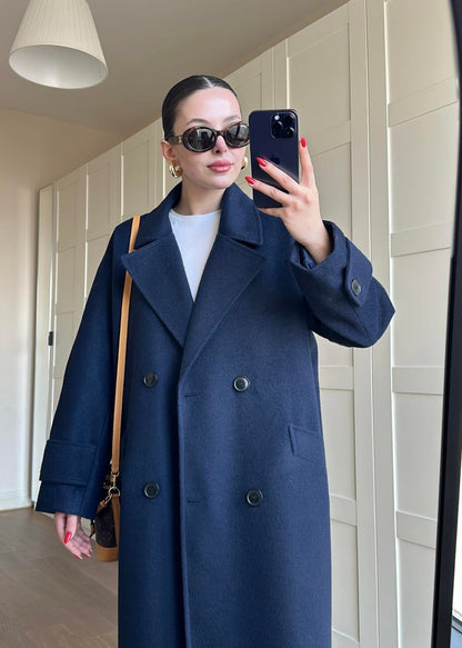 Kelebek Yakalı Kaşe Kaban LACİVERT