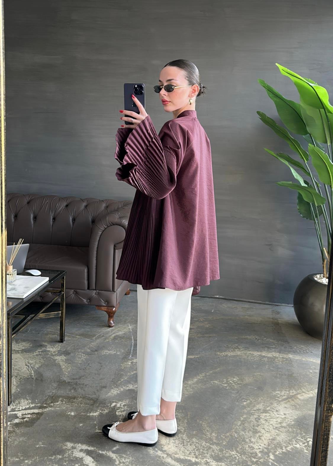 Dik Piliseli Bağlamalı Gömlek BORDO