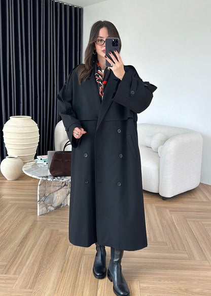 Omuzu Uzun Apoletli Trençkot SİYAH
