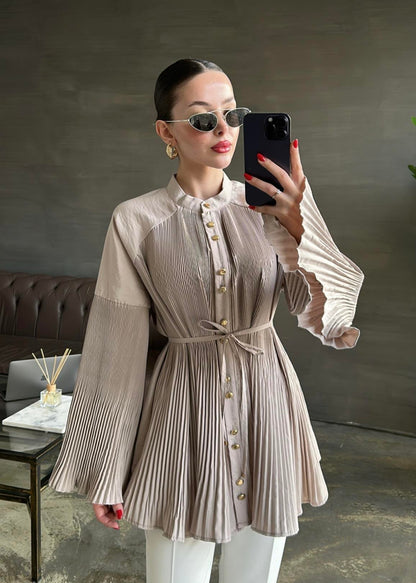 Dik Piliseli Bağlamalı Gömlek TAŞ