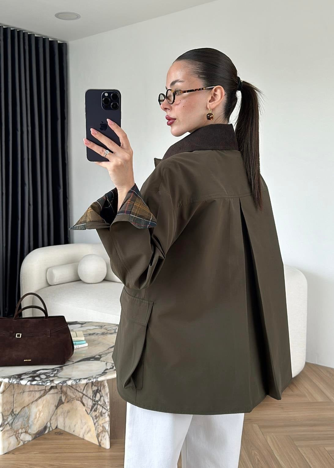 Torba Cepli Ekose Detaylı Ceket