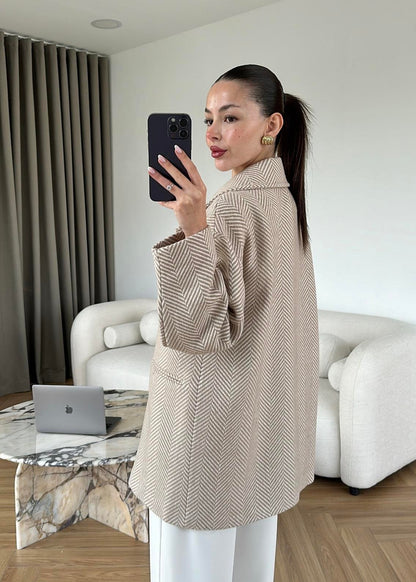 Balıksırtı Ara Boy Kaban BEJ