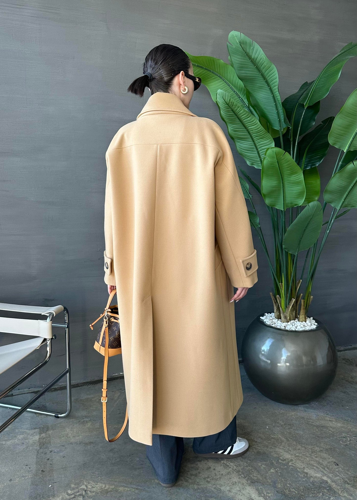 Kelebek Yakalı Uzun Kaban AÇIK CAMEL