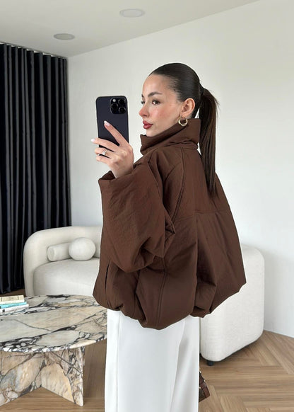 Dik Yakalı Arkası Uzun Mont KAHVE