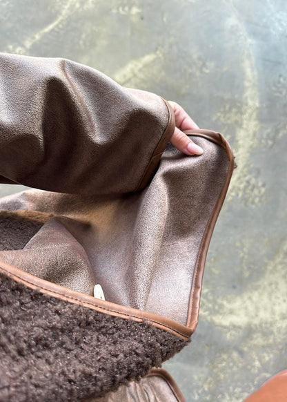 Deri Biyeli Nubuk Ceket KAHVERENGİ