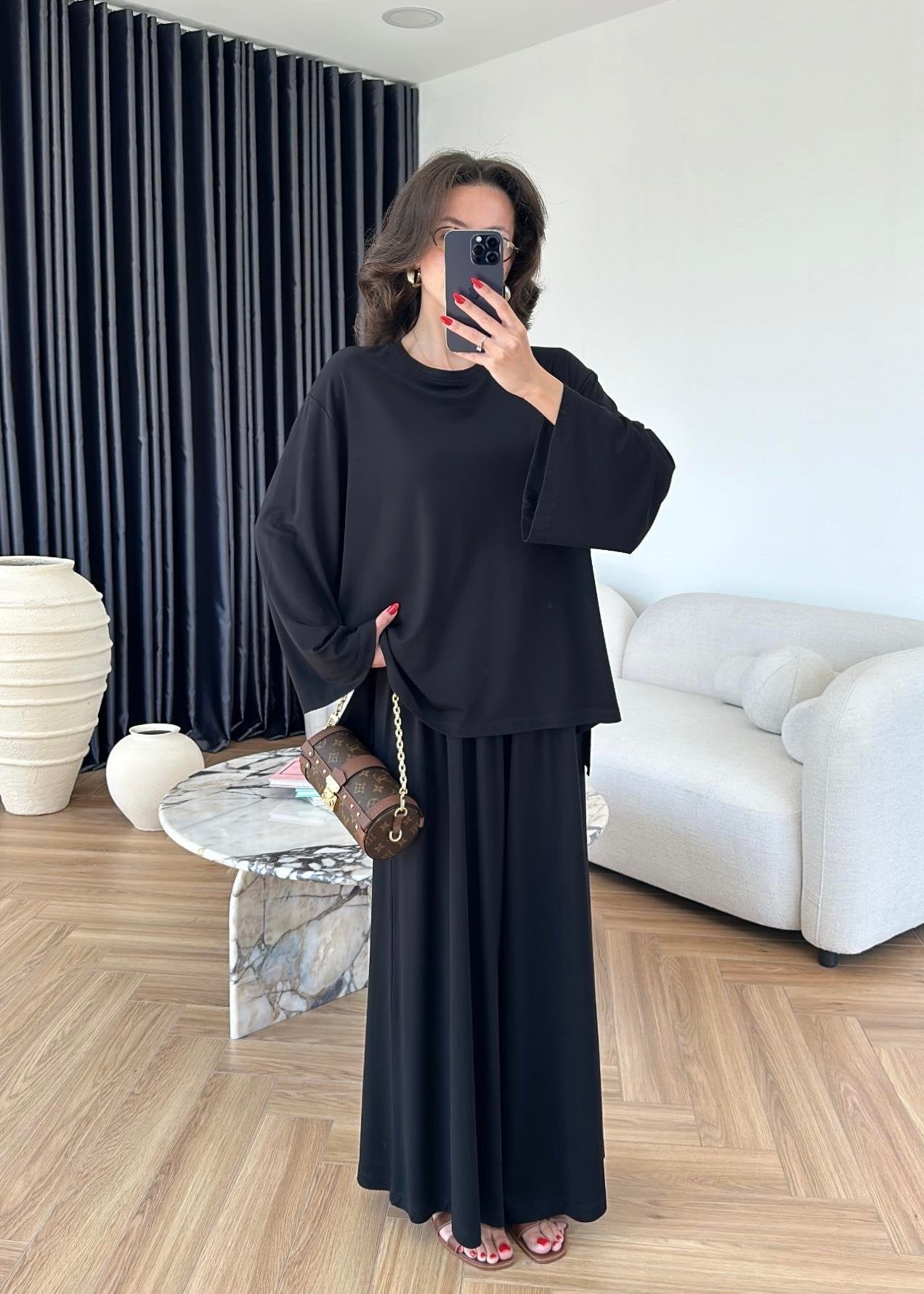 Modal Geniş Paçalı Takım Siyah