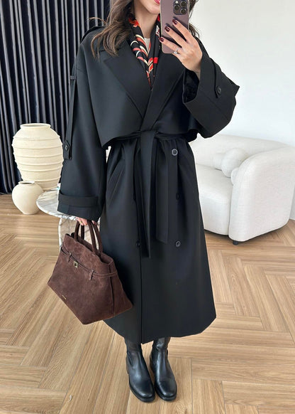 Omuzu Uzun Apoletli Trençkot SİYAH