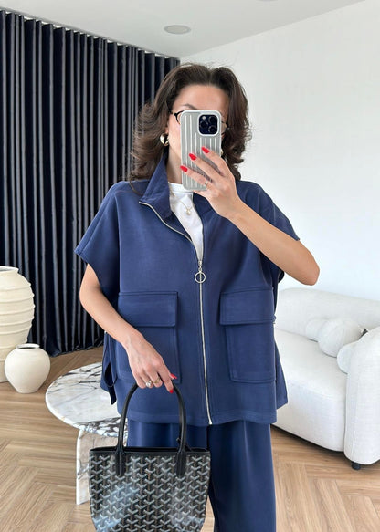 Yelekli Fermuarlı Modal Takım Lacivert