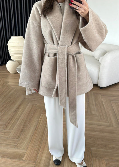 Yakalı Cepli Alpaka Ceket BEJ