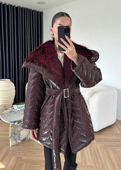 Rugan Yakası Kürklü Mont