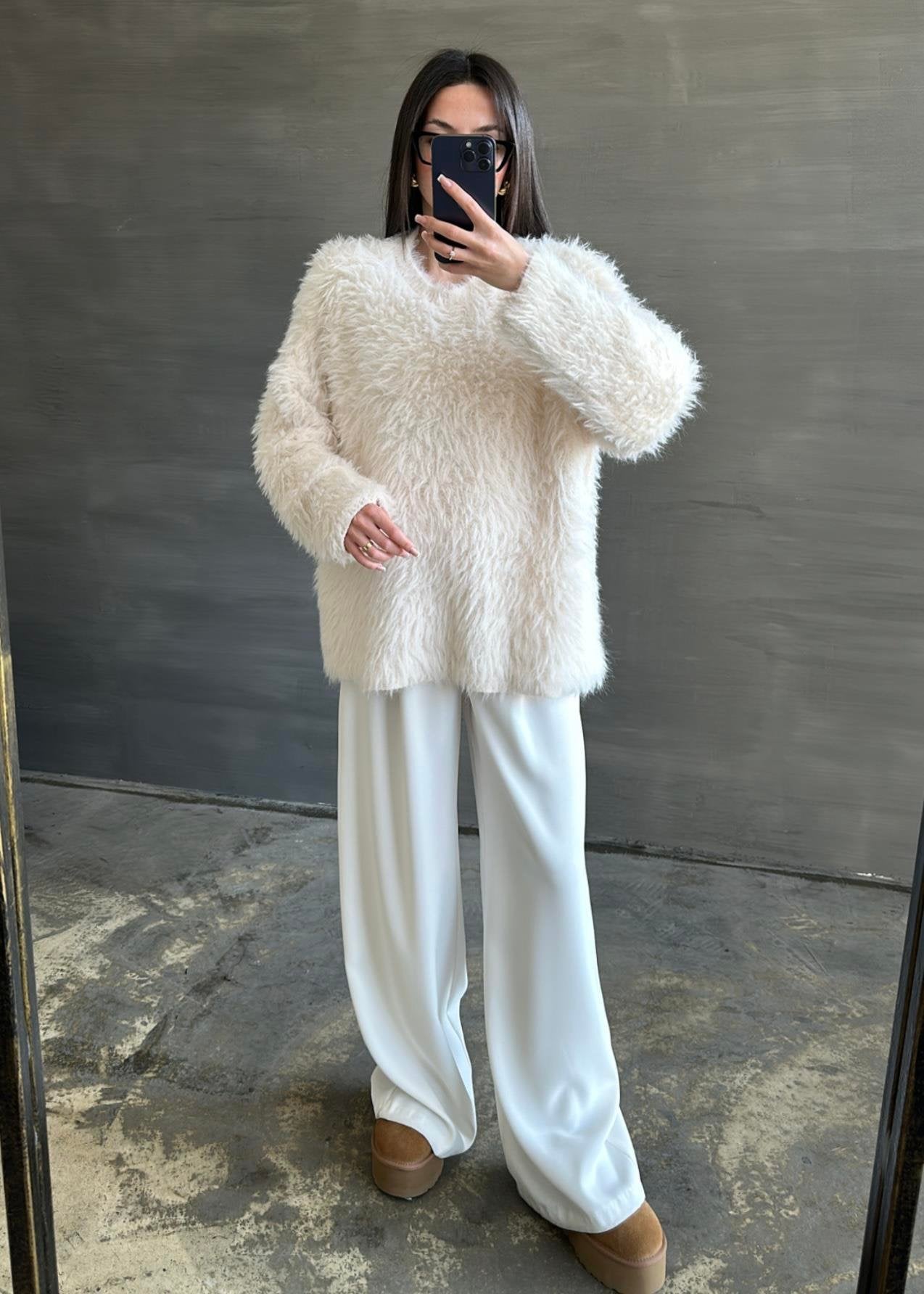 Uzun Tüylü Kazak KREM