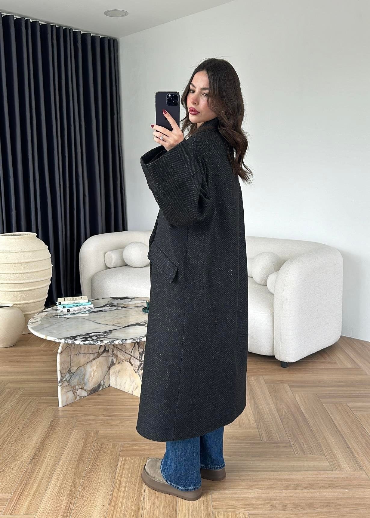 Balıksırtı Kruvaze Kaban SİYAH