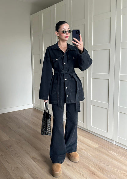 Uzun Ceketli Denim Takım ANTRASİT