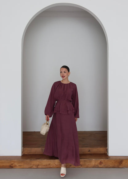 Beli Volanlı Elbise MÜRDÜM