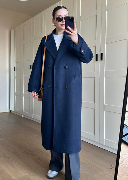 Kelebek Yakalı Kaşe Kaban LACİVERT