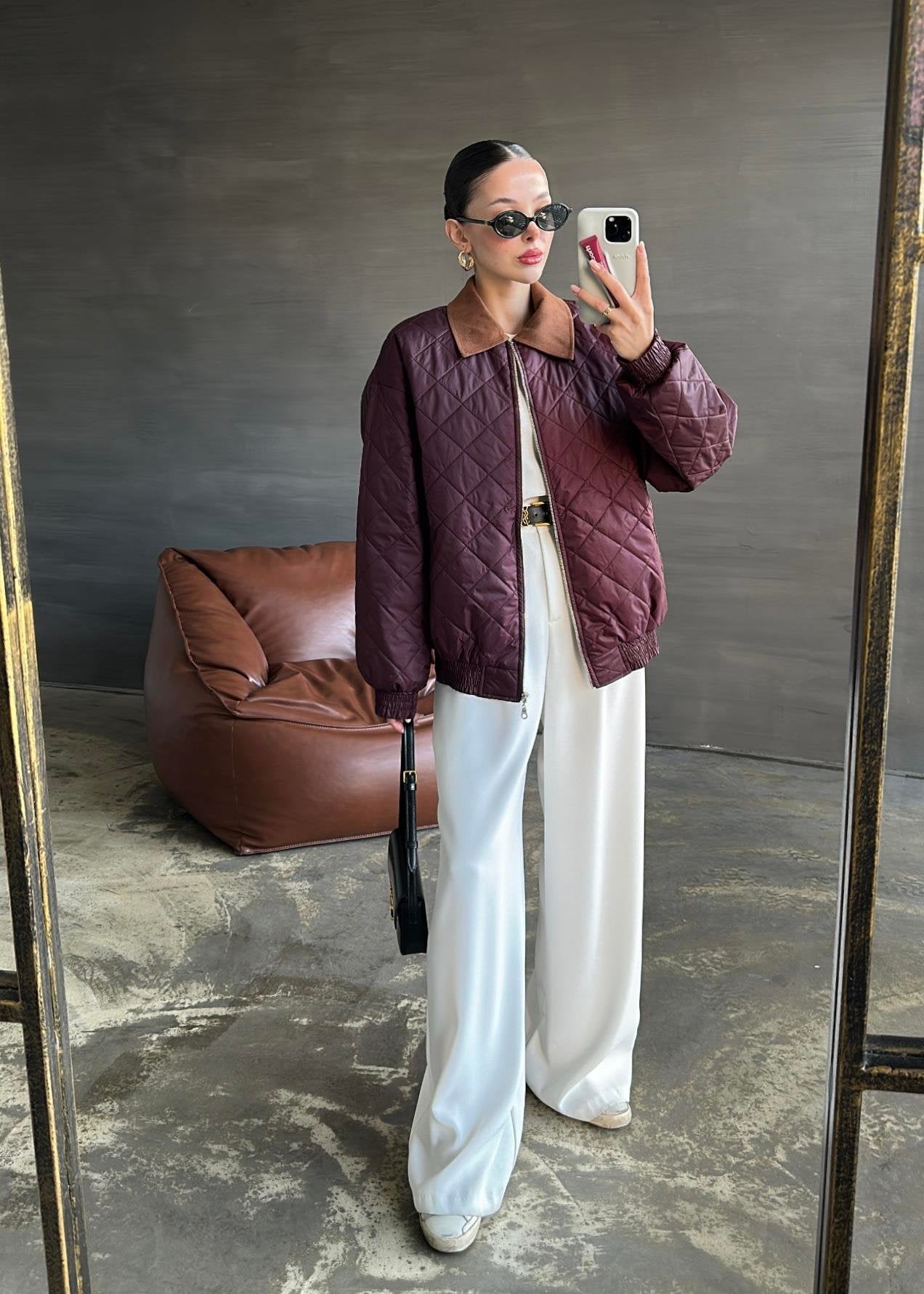 Süet Yakalı Kapitone Mont BORDO