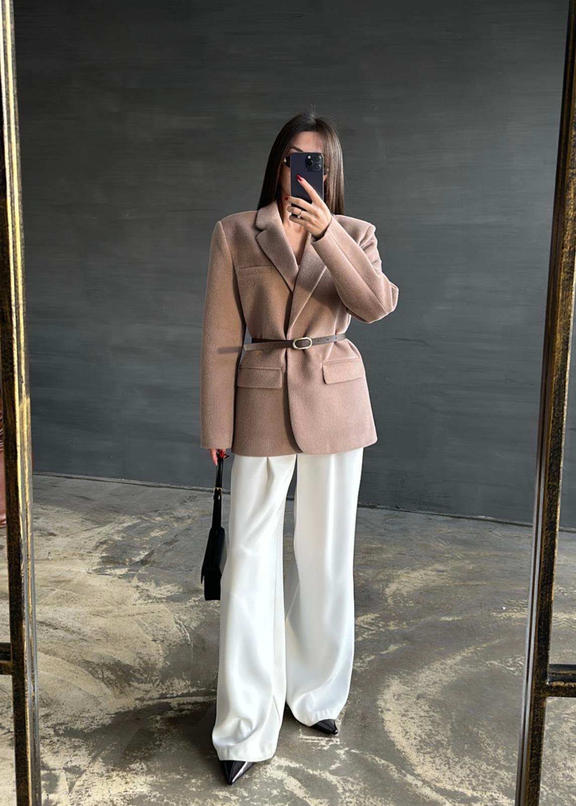 Alpaka Kemerli Ceket VİZON