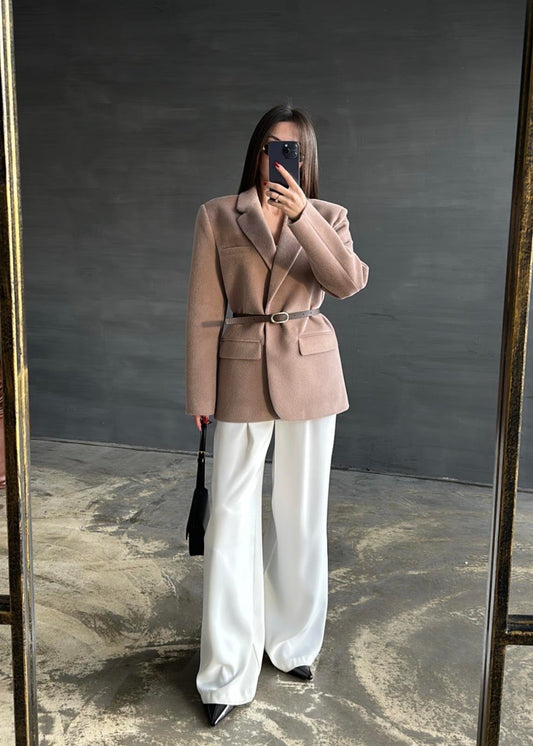 Alpaka Kemerli Ceket VİZON