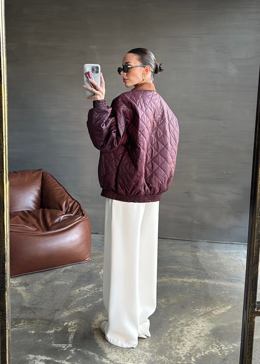 Süet Yakalı Kapitone Mont BORDO