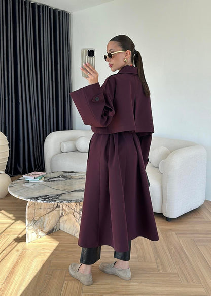 Omuzu Uzun Apoletli Trençkot MÜRDÜM